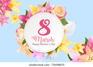 Poster International Happy Women's Day 8 March Floral Greeting card Vector Illustration EPS10
