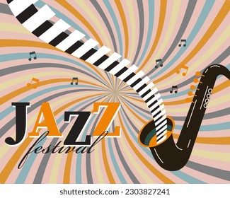 Poster for International Jazz Day, Jazz Festival. Saxophone with piano keys and notes. Retro poster, banner, vector