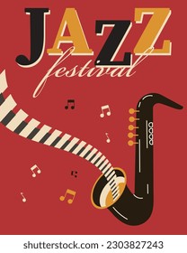 Poster for International Jazz Day, Jazz Festival. Saxophone with piano keys and notes. Retro poster, banner, vector
