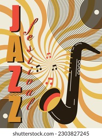 Poster für den Internationalen Jazz-Tag, Jazz-Festival. Saxophon mit Klaviertasten und Noten. Retro-Poster, Banner, Vektorgrafik