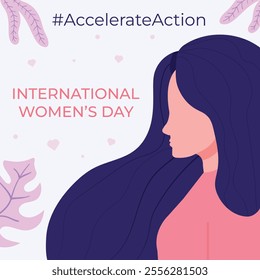 Poster for International Women's Day on March 8th. 2025 AccelerateAction Campaign. Avatar of a faceless woman. Flat vector illustration