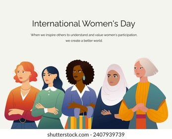 Poster for International Women's Day. Women of different nationalities. International Women's Day.