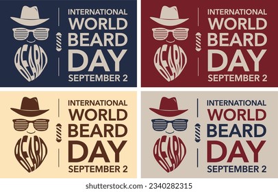 Poster for international world beard day in september or for barber shop. Stylized beard man. 