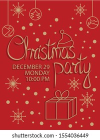 poster invitation banner print christmas party new year woman snowflakes lettering flat design pattern ornament