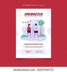 Poster invitation design of Indonesian independence day, Illustration of traditional children's games called marble race competition