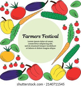 poster or an invitation to a gardening festival. Vegetable food hand drawn. The concept of farming and organic food. Vegetables in a composition with a place for your text.