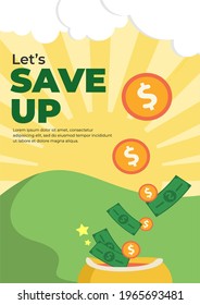 Poster inviting us to save money. Simple elegant poster