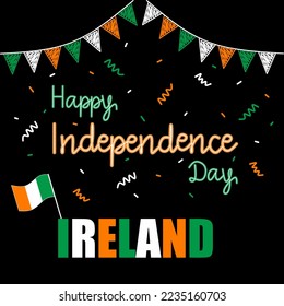 Poster of Ireland National Day or Ireland Independence Day Commemoration with retro neon style. Ireland flag. April 24th. Vector banner illustration.