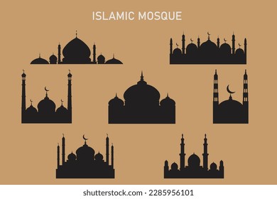 Afiche de la mezquita islámica en blanco y negro.