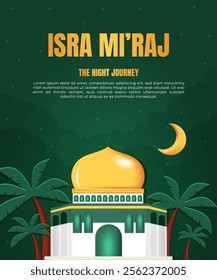 A poster for Isra Mi'raj with mosque and blue background