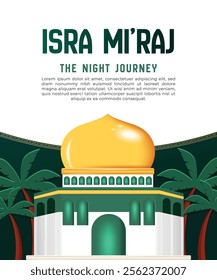 A poster for Isra Mi'raj with mosque and blue background