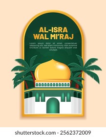 A poster for Isra Mi'raj with mosque and blue background