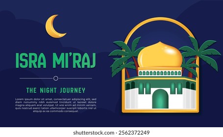 A poster for Isra Mi'raj with mosque and blue background