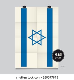 Poster of the Israel flag. Vintage folds and shadows effects are editable thanks to different layers.