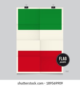 Poster of the Italy flag. Vintage folds and shadows effects are editable thanks to different layers.