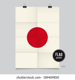Poster of the Japan flag. Vintage folds and shadows effects are editable thanks to different layers.