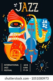 Poster for Jazz. Creative modern banner, flyer for music concerts and festivals. Handdrawn lettering, vector illustration.