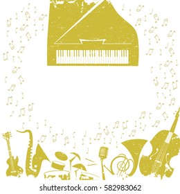 Poster for the jazz festival with musical instruments and notes