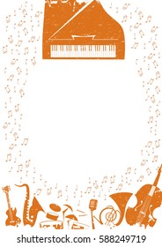 Poster for the jazz festival with musical instruments and notes