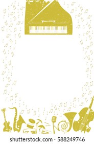 Poster for the jazz festival with musical instruments and notes