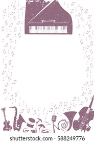 Poster for the jazz festival with musical instruments and notes