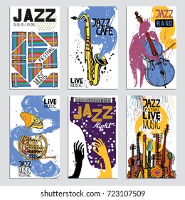 Poster for the Jazz Festival with Musical Instruments. Hand Drawn illustration with Different Ink Textures.