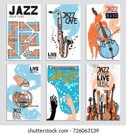 Poster for the Jazz Festival with Musical Instruments. Hand Drawn illustration with Different Ink Textures.