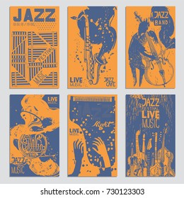 Poster for the Jazz Festival with Musical Instruments. Hand Drawn illustration with Different Ink Textures.