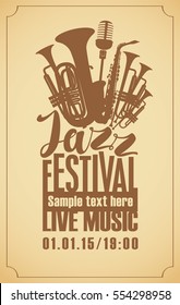 poster for the jazz festival with saxophone wind instruments and a microphone