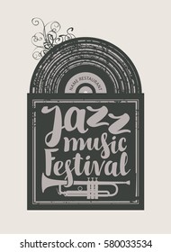 poster for the jazz festival with vinyl record and trumpet