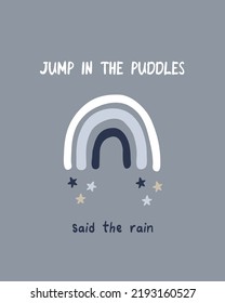 Poster jump in the puddle rain kids room decor 