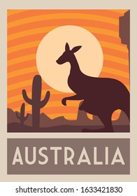 poster with a kangaroo, postage ,stamp, sticker, banner, australia vector illustration design