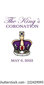 Poster for King Charles III Coronation with British flag vector illustration. Greeting card for celebrate a coronation of Prince Charles of Wales becomes King of England. 