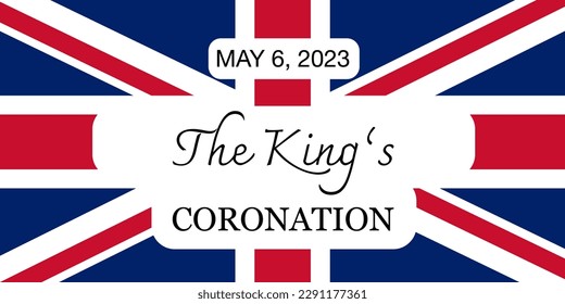 Poster for King Charles III Coronation with British flag vector illustration. Greeting card for celebrate a coronation of Prince Charles of Wales becomes King of England.