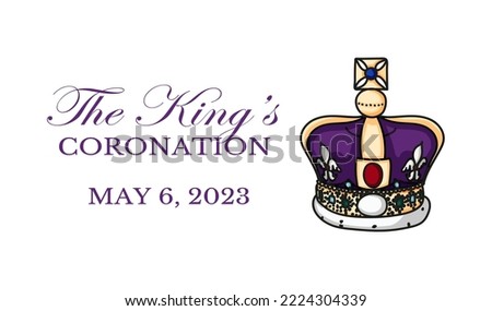 Poster for King Charles III Coronation with British flag vector illustration. Greeting card for celebrate a coronation of Prince Charles of Wales becomes King of England. 
