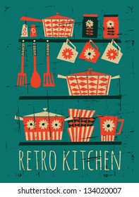 Poster with kitchen items in retro style.