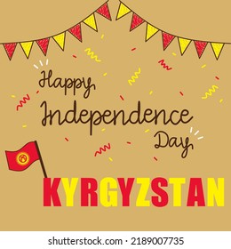 Poster of Kyrgyzstan National Day or Kyrgyzstan Independence Day Commemoration with retro neon style.  Kyrgyzstan flag. August 31th. Vector banner illustration.