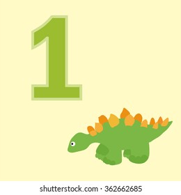 Poster La numeracy. Number one. Beside the picture of one dinosaur.