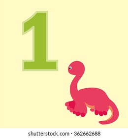 Poster La numeracy. Number one. Beside the picture of one dinosaur.