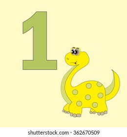Poster La numeracy. Number one. Beside the picture of one dinosaur.