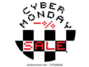 Poster, label, tag for cyber Monday in pixel style. Vector illustration.