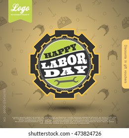 Poster of Labor Day vector illustration with labels on the gradient yellow background with shadow and pattern.