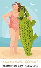 poster lady in sunglasses with a crocodile