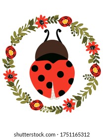 poster with ladybug and flowers - vector illustration, eps