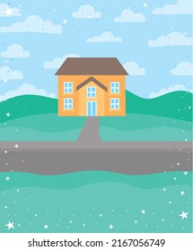 poster of landscape with a house