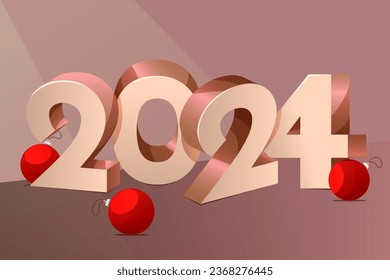 afiche con grandes números 3d 2024 Feliz Año Nuevo