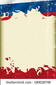  A poster with a large scratched frame and a grunge russian flag for your publicity.