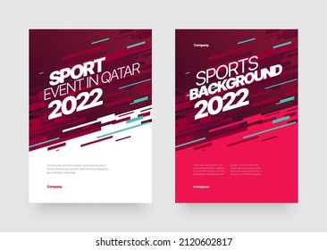 Poster layout design for tournament, invitation, awards or championship. Layout design template with geometric shapes. Championship in Qatar. Sports background trend 2022.