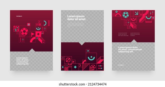 Poster layout design for tournament, invitation, awards or cup. Layout design template with geometric shapes. Championship in Qatar. Sports background trend 2022.