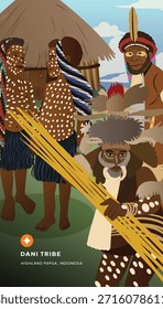 Idea de diseño de póster con la ilustración de la cultura de la tribu Dani